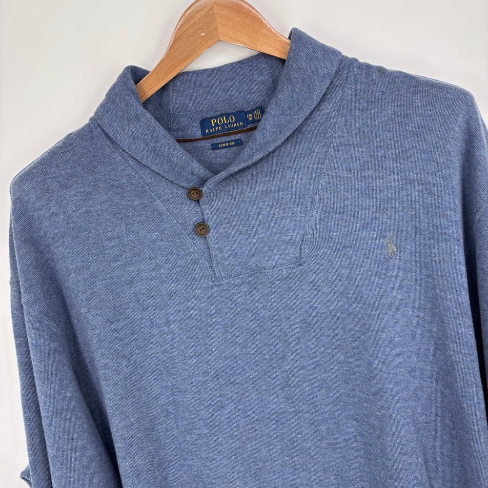 Polo Ralph Lauren Estate Rib Shawl Collar Pullover Men 2XB Blue Cotton Sweater